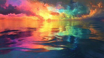 A prismatic rainbow paintstorm with surreal shifting reflections