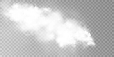 Fog or smoke isolated transparent special effect. White vector cloudiness, mist or smog background. Vector illustration	