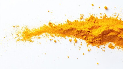 Fototapeta premium Vibrant yellow powder spread across a white surface, showcasing texture and color for creative projects