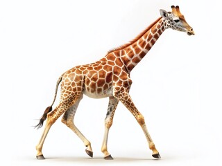 Fototapeta premium Elegant Giraffe Walking, Isolated White Background - Stock Photo