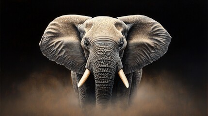 Fototapeta premium An elephant in a painting with tusks sticking out its tusks