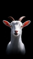 Obraz premium A black backdrop showcases a close-up of a goat's face, highlighting the red spot in its ear