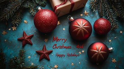 Festive Red Christmas Ornaments and Gift