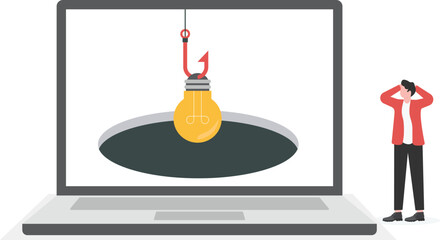 Obraz premium Computers, light bulbs, hackers steal creative inspiration.