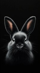 Obraz premium A black background with a white rabbit's head in close-up