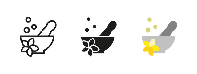 Spa bowl icon. Herbal treatment vector illustration. Relaxation, beauty and wellness symbol. Aromatherapy and natural therapy concept. Organic skincare and self-care pictogram for massage and healing.