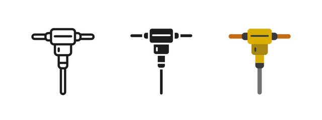 Jackhammer icon. Industrial construction tool vector illustration. Heavy-duty equipment symbol for roadwork, demolition and concrete breaking. Used in construction sites and engineering projects.