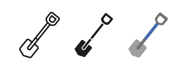 Shovel icon. Gardening and construction tool vector illustration. Used for digging, landscaping and soil work. Essential equipment for farming, outdoor labor and excavation projects.