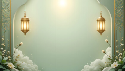 Beautiful Islamic Background with Gold Accents and Ornamental Flowers &ndash; Spiritual Theme