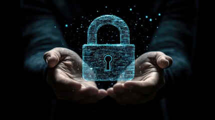 Data protection and cybersecurity conceptual illustration featuring digital lock