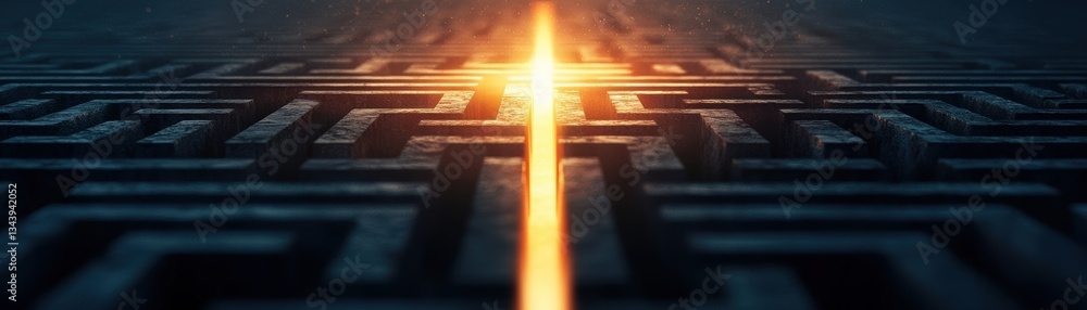 Poster business ideas illuminated by a maze exit path symbolizing innovation