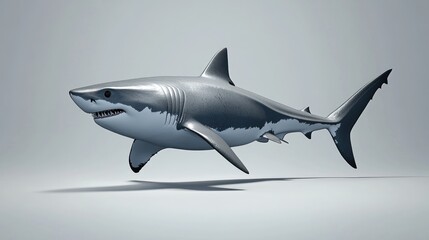 Obraz premium Majestic Great White Shark Render Floating in a Minimalist Atmosphere