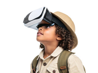 child wearing virtual reality headset, exploring immersive experiences in school, technology, and learning environments