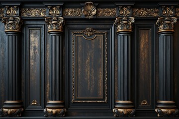 Ornate classical wall panel design with decorative gold accents