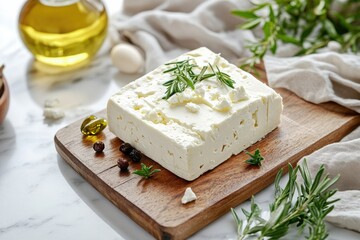 Feta cheese block isolated white or white background.