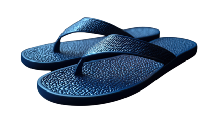 Comfort at Your Feet: A close-up captures a pair of sleek, dark blue flip-flops, exuding an inviting sense of relaxation, ready for beach or home