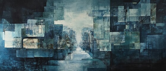 Naklejka premium Abstract cityscape impression blue hues geometrical form
