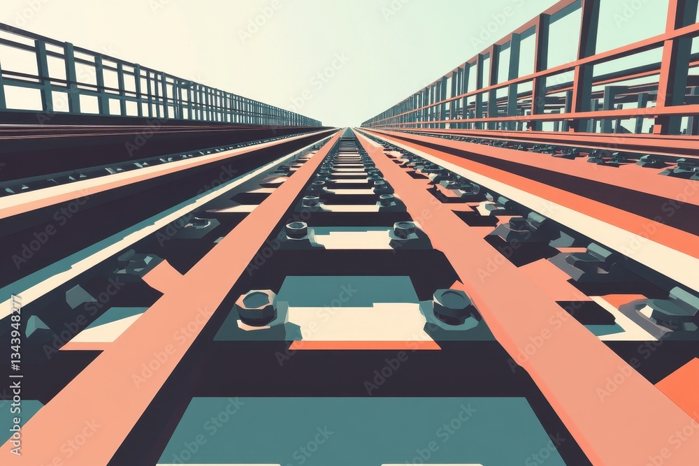 Poster abstract perspective of railway tracks with vibrant color contrast