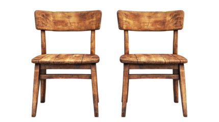 Wooden Chairs: Two classic wooden chairs are presented against a backdrop, showcasing their design and craftsmanship, perfect for interior or furniture-related content.