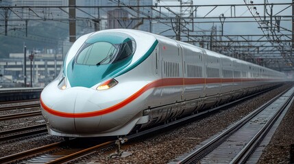 Fototapeta premium Shinkansen Bullet Train Arriving at Station