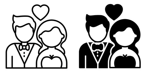 Wedding editable stroke outline icon isolated on white background flat vector illustration, black outline, Pixel perfect