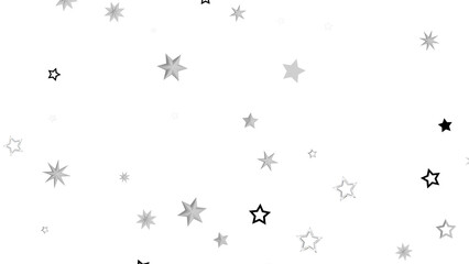 A simple abstract graphic with silver stars scattered on a black background. The stars are various sizes and give off a bright, shiny and sparkling feel.