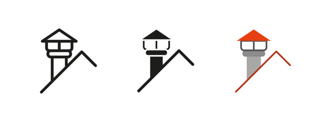 Chimney icon. House roof ventilation vector illustration. Exhaust system symbol for smoke release. Home heating and fire safety sign. Architectural structure pictogram. © MALAI Studio
