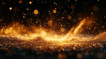 Golden Dust Particles on Dark Background