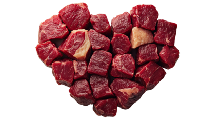 Heart of Meats: A romantic representation, showcasing diced red meat arranged meticulously in the shape of a heart.