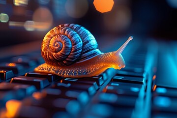 A Glowing Snail Slowly Crawling On A Computer Keyboard