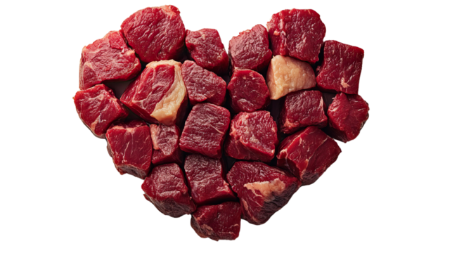 Heart of Meats: A romantic representation, showcasing diced red meat arranged meticulously in the shape of a heart.