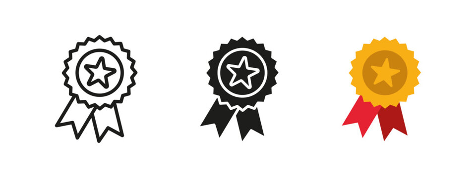 Award icon. Star badge vector illustration. Honor, achievement and excellence symbol. Recognition and success pictogram. Certification and competition prize concept.