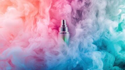 Cosmetic Product Presentation in an Ethereal Cloud of Colored Vapor Display