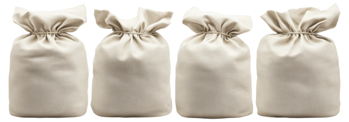 Four fabric bags tied at the top