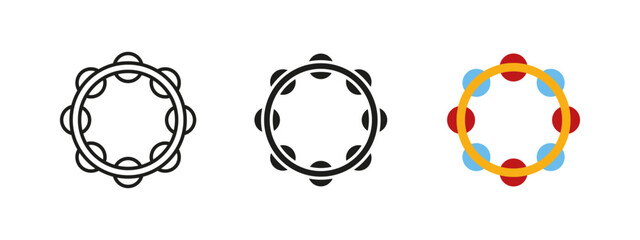 Tambourine icon. Handheld percussion instrument vector illustration. Symbol of rhythmic sound, folk music and traditional performances. Festivals and acoustic entertainment concept.