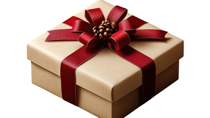 Obraz premium Gift of Elegance: A beautifully wrapped present, adorned with a rich, textured red ribbon and bow, symbolizes the joy of giving and receiving.