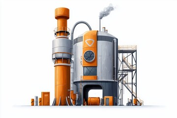 Obraz premium Industrial factory with modern design, featuring smokestack and storage tanks, symbolizing production and technology.
