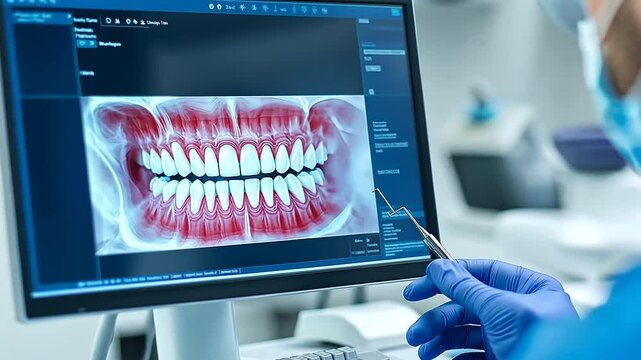 A dentist using advanced digital scanning equipment to take impressions of a patient's teeth for custom dental work.
