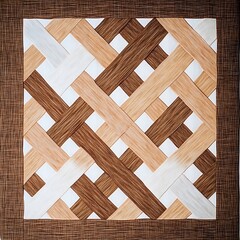 Intricate Brown and White Wooden Lattice Pattern Square Design