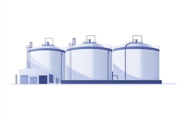 Industrial Storage Tanks with Ladders and Pipework on White Background