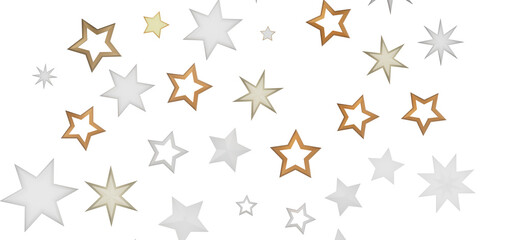 Abstract background with scattered stars in gold and silver on a black background.