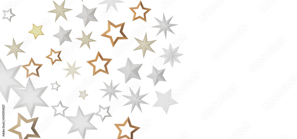 Poster an abstract background with silver and gold stars on a black background.