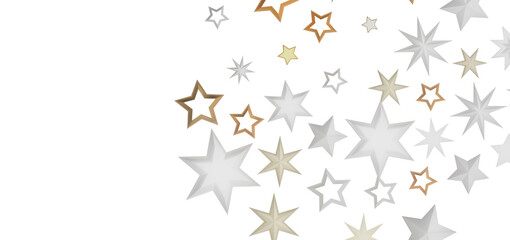 Abstract background with multiple stars of various sizes in gold and silver colors against a black background.