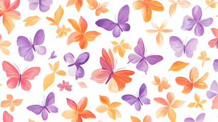 Colorful butterflies and flowers pattern, spring nature background, ideal for textile design