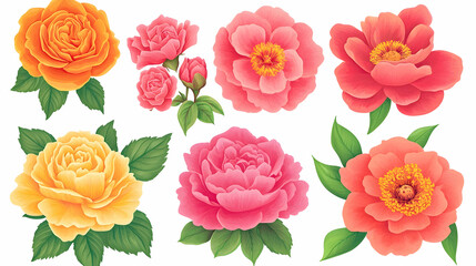 Colorful floral arrangement; roses and peonies; isolated on white; for design and decoration