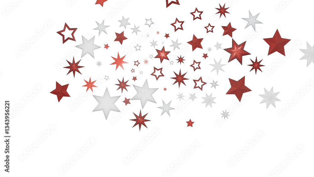 Poster a digital image showcasing red and white stars on a black background. the stars are arranged in a ra