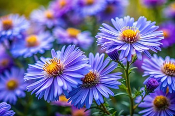 European Michaelmas-Daisy (Aster amellus) Close-up, Purple Blue Flowers, Garden Bloom, Autumn Perennial