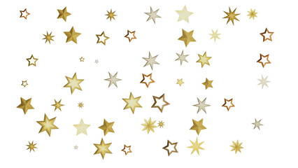 An abstract image of golden stars scattered on a black background. The stars create a festive and celebratory atmosphere, perfect for any occasion.