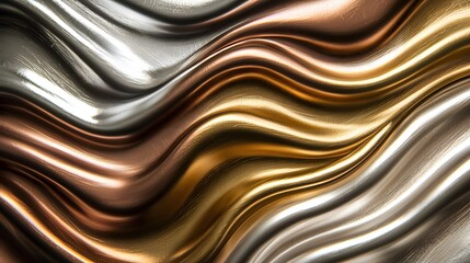 Abstract wavy metallic background in gold, copper, and silver