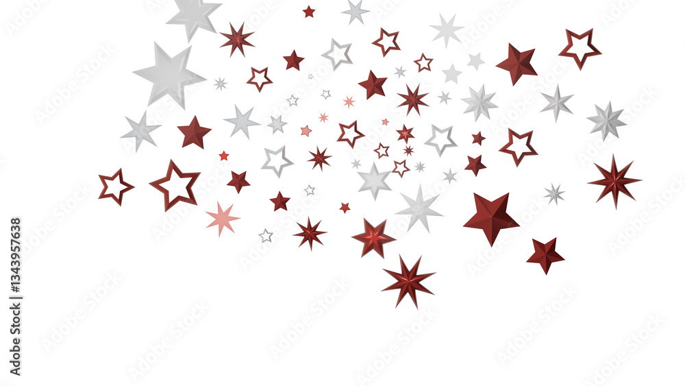 Poster a digital illustration of red and white stars on a black background, creating a simple and modern de
